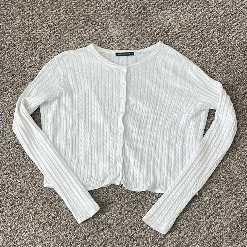 Brandy Melville White Cable Knit Cardigan Sweater